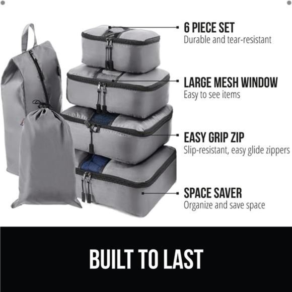 6 Piece Packing Cubes Set, Compression Space Saving Organizers Suitcases Luggage - Picture 4 of 6